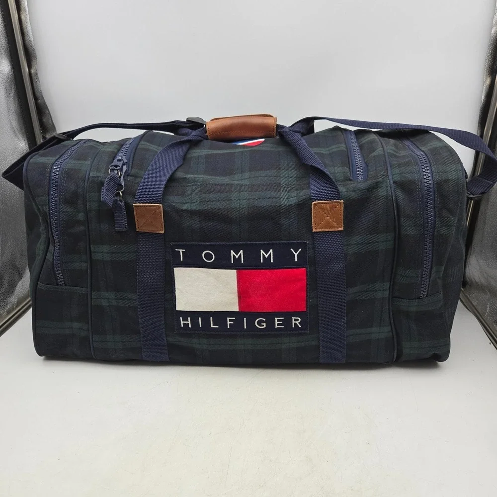 Vintage Tommy Hilfiger Duffle Bag Tartan Plaid Pepsi Cola Flag‎ Large 90s Y2K